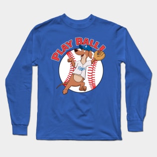 Dodgers Baseball Mascot Dodger Dog Long Sleeve T-Shirt